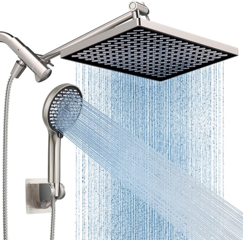 Cobbe 11.8 Inch Rain Shower Head with 6 Modes Handheld Water Spray，High Pressure Showerhead Combo with 11 Inch Adjustable Extension Arm, Brushed Nickel - Image 1